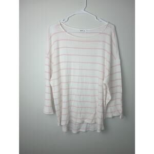 Women Plus Size 3X Textured Striped Blouse Top Thermal SPLA White Pink